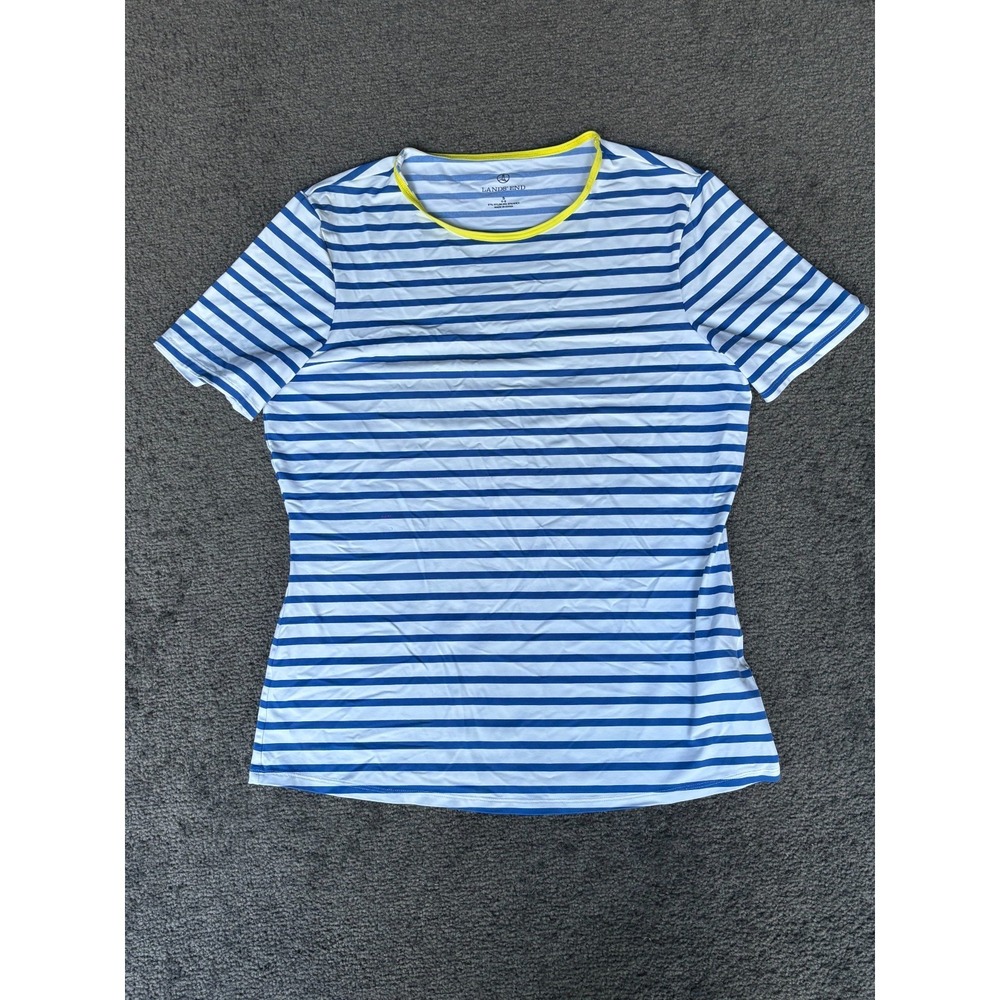 Lands End‎ Top Women's Size Small White Blue Stripe Crew Neck Short Sleeve
